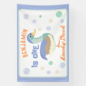 ワンラッキーダック&バブルファースト誕生日パステル 横断幕 (縦)