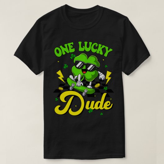 ワンラッキードゥデおもしろいSt patricks dayスケートボード Tシャツ (デザイン正面)