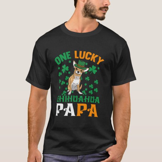ワンラッキードッグパパレッドチワワパパSt patricksD Tシャツ (正面)