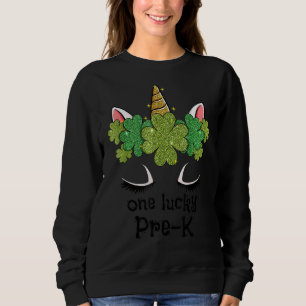 ワンラッキープレKかわいいユニコーン顔St patricks日 スウェットシャツ