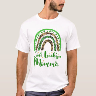 ワンラッキーママアイリッシュレインボーレオパトリックスデイ Tシャツ