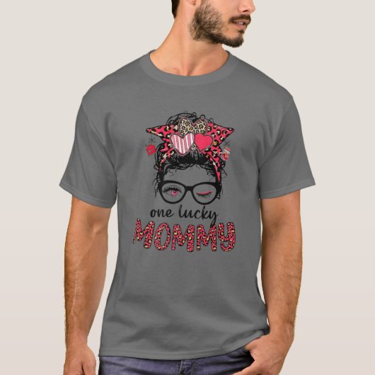 ワンラッキーママメッシーバンレオパード Tシャツ (正面)