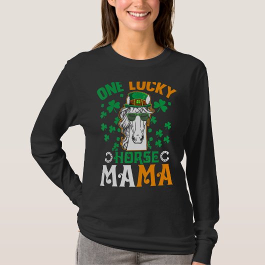 ワンラッキーママ乗馬おもしろいママSt patricks Tシャツ (正面)