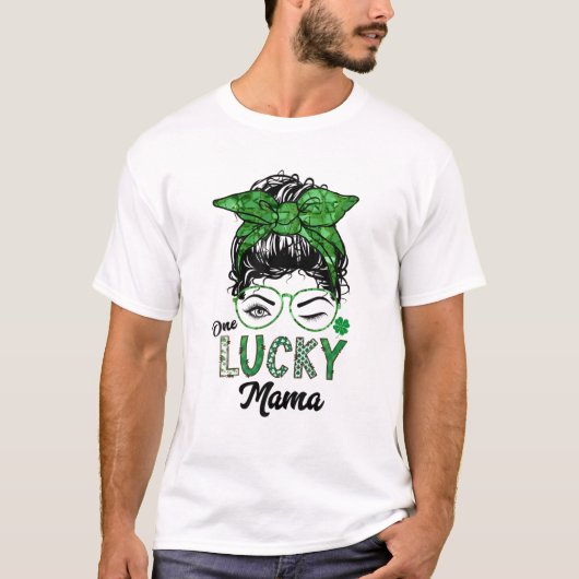 ワンラッキーママSt patricks dayウィンクアイメッシーパン Tシャツ (正面)