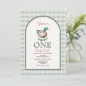 ワンラッキーマラードアヒルグリーンギンガム1日の誕生日 招待状 (スタンド正面)