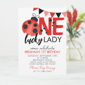 ワンラッキーレディーウォーター色ラディバグ1st誕生日 招待状