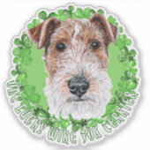 ワンラッキーワイヤキツネテリアおもしろいセントパトリック犬 シール (正面)