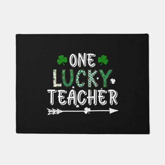 ワンラッキー先生グリーンクローバーSt patricks dayバフ ドアマット (正面)