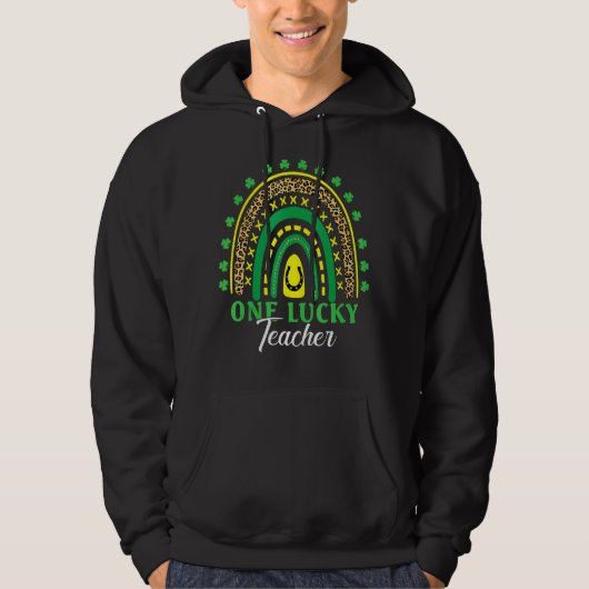 ワンラッキー先生レインボーレオパードおもしろいSt patricks パーカ (正面)