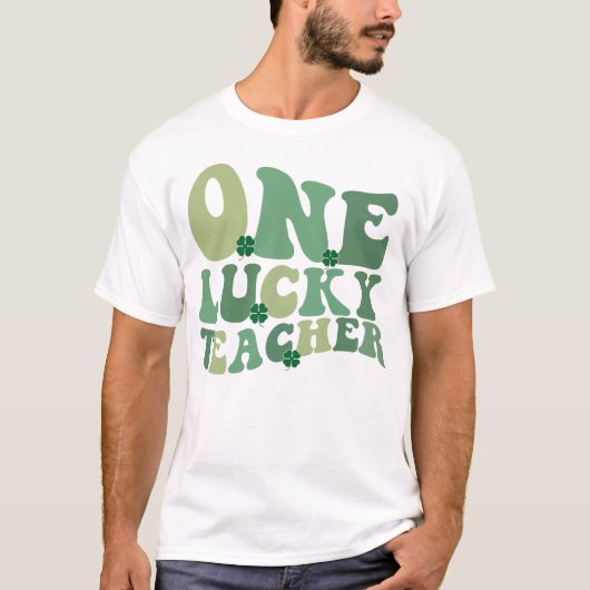ワンラッキー先生St patricks dayレトログルーヴィ Tシャツ (正面)
