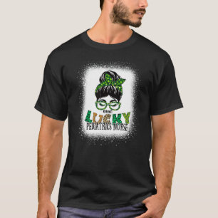ワンラッキー小児科ナース漂白St patricksダ Tシャツ