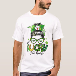 ワンラッキーERナースメッシーブンシャムロックスセントパトリック Tシャツ