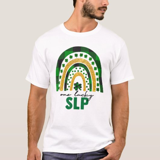 ワンラッキーSLPレインボーSt patricks dayシャムロック Tシャツ (正面)
