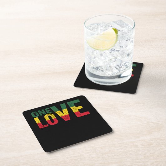 ワンラブジャマイカラスタレゲエ スクエアペーパーコースター (インサイチュ)