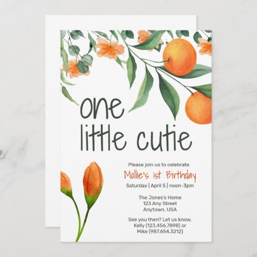 ワンリトルかわいこちゃんファースト誕生日招待状 招待状 (正面/裏面)