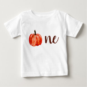 ワンリトルカボキンオレンジ秋ファースト誕生日 ベビーTシャツ