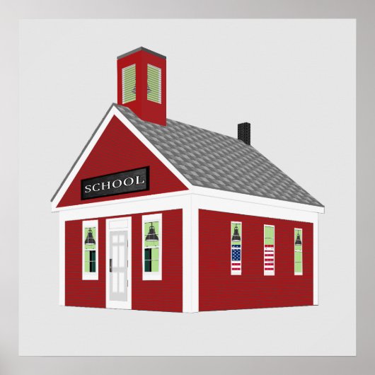 ワンルームレッドスクールハウスキッズデコルプリントポスター ポスター (正面)