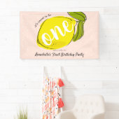 ワンレモンピンク1歳の誕生日に甘い 横断幕 (インサイチュ)