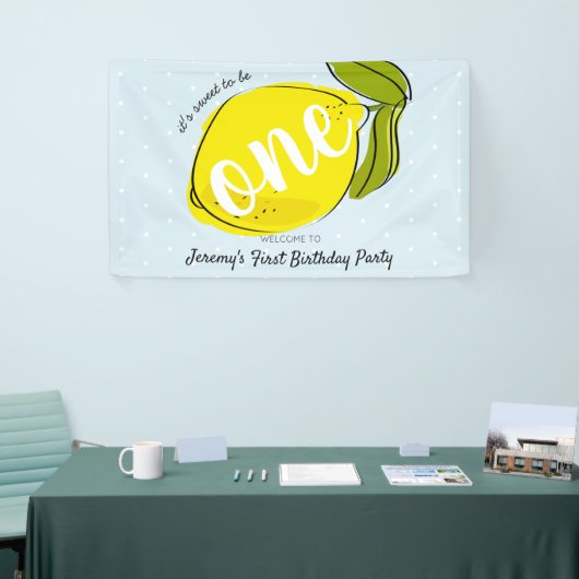 ワンレモンブルー1歳の誕生日に甘い 横断幕 (トレードショー)
