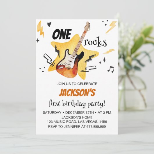 ワンロックギターロックアンドロール誕生日招待状 招待状 (スタンド正面)