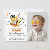 ワンロックスギター1歳の誕生日フォト招待状 サンキューカード (正面)