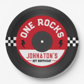 ワンロックビニールレコードロックンロール1st誕生日 ペーパープレート (正面)