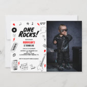 ワンロック白黒ロックスター1stバースデーフォト 招待状 (正面)