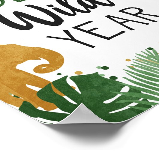 ワンワイルドイヤーサファリアニマルズ金ゴールドファースト誕生日 ポスター (角)