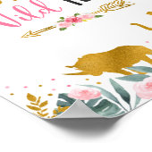 ワンワイルドイヤーピンク金ゴールドサファリ誕生日サイン ポスター (角)