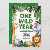 ワンワイルドイヤー1歳の誕生日招待状 招待状 (正面/裏面)