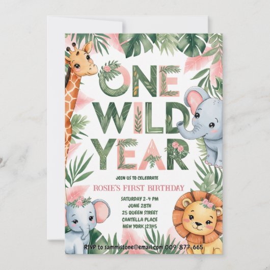 ワンワイルドイヤー1歳の誕生日招待状 招待状 (正面)