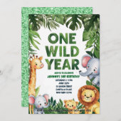 ワンワイルドイヤー1歳の誕生日招待状 招待状 (正面/裏面)