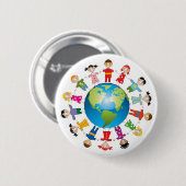 ワンワールドボタンピンユニティHappy Children 缶バッジ (正面&裏面)
