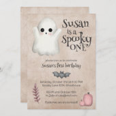 ワン不気味かわいい幽霊ハロウィーン誕生日 招待状 (正面/裏面)