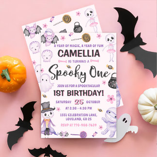 ワン不気味ガールズハロウィーン1歳の誕生日 招待状