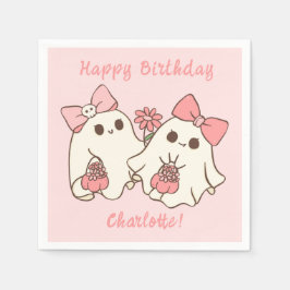 ワン不気味キュートなピンク幽霊&ボウズ1歳の誕生日 スタンダードカクテルナプキン