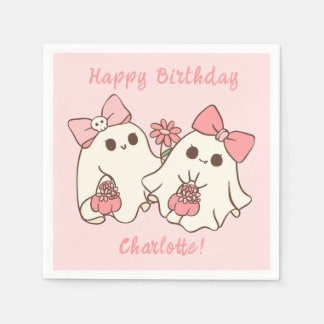 ワン不気味キュートなピンク幽霊&ボウズ1歳の誕生日 スタンダードカクテルナプキン
