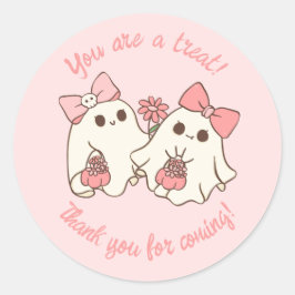 ワン不気味キュートなピンク幽霊&ボウズ1歳の誕生日 ラウンドシール