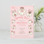 ワン不気味キュートなピンク幽霊&ボウズ1歳の誕生日 招待状 (スタンド正面)