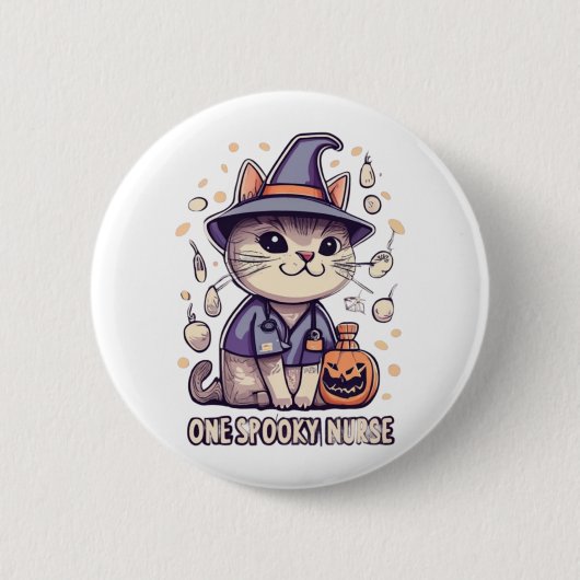 ワン不気味ナースキャットハロウィーンデザイン 缶バッジ (正面)