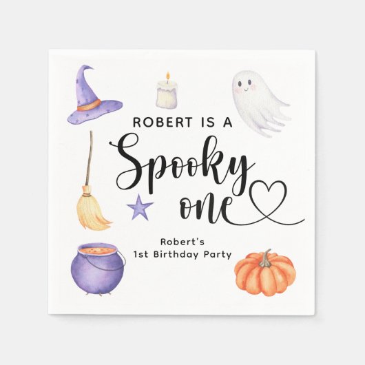 ワン不気味ハロウィーンの最初の誕生日パーティー スタンダードカクテルナプキン (正面)