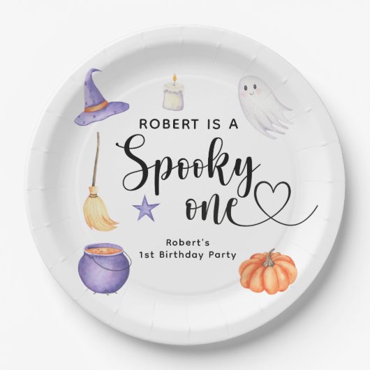 ワン不気味ハロウィーンの最初の誕生日パーティー ペーパープレート (正面)