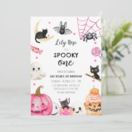 ワン不気味ハロウィーンガール1st誕生日 招待状 (スタンド正面)