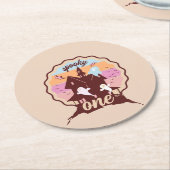 ワン不気味ハロウィーンファースト誕生日幽霊パーティー ラウンドペーパーコースター (アングル)