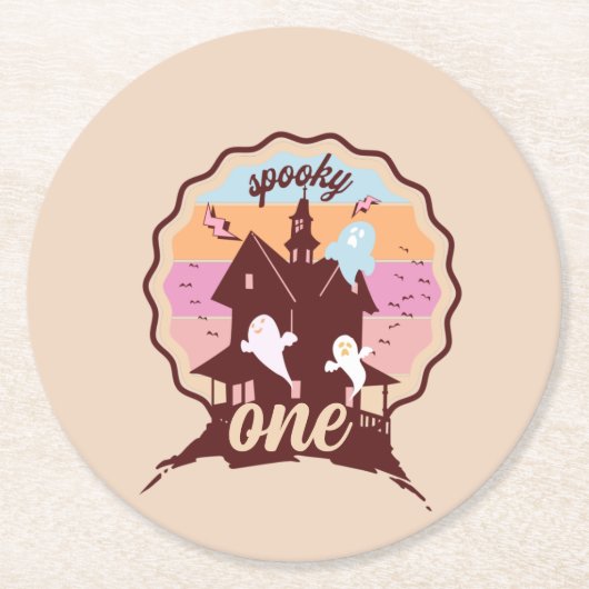 ワン不気味ハロウィーンファースト誕生日幽霊パーティー ラウンドペーパーコースター (正面)