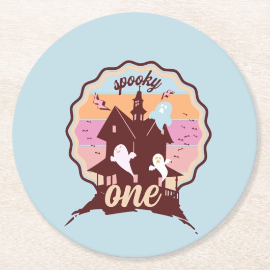 ワン不気味ハロウィーンファースト誕生日幽霊パーティー ラウンドペーパーコースター (正面)