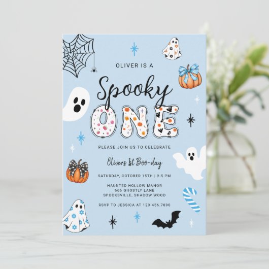 ワン不気味ハロウィーンファースト誕生日招待状 招待状 (スタンド正面)