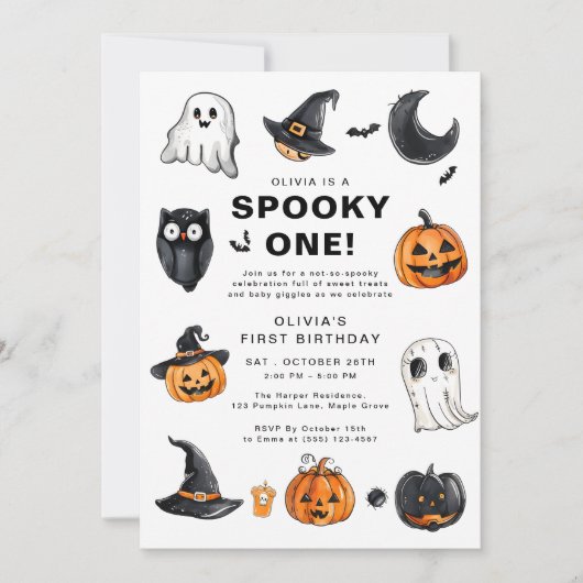 ワン不気味ハロウィーンファースト誕生日 招待状 (正面)