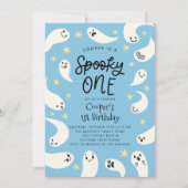 ワン不気味ハロウィーンブルー幽霊誕生日 招待状 (正面)