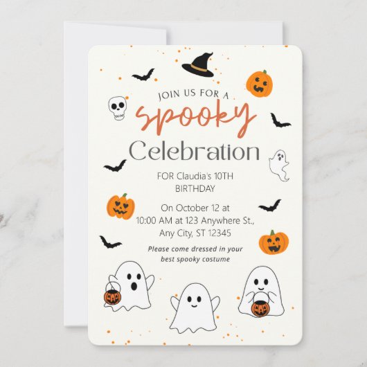 ワン不気味ハロウィーン初誕生日かわいい 招待状 (正面)